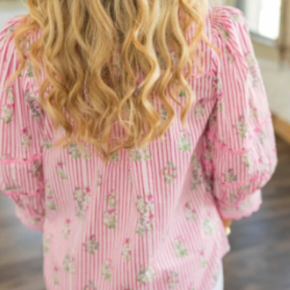 MADDISON 3/4 SLEEVE BUTTON DOWN BLOUSE - Picture 6 of 9